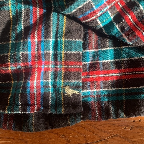 Modern Amusement Black Red Green Blue Yellow Plaid Flannel Button Down Size L - Picture 9 of 10